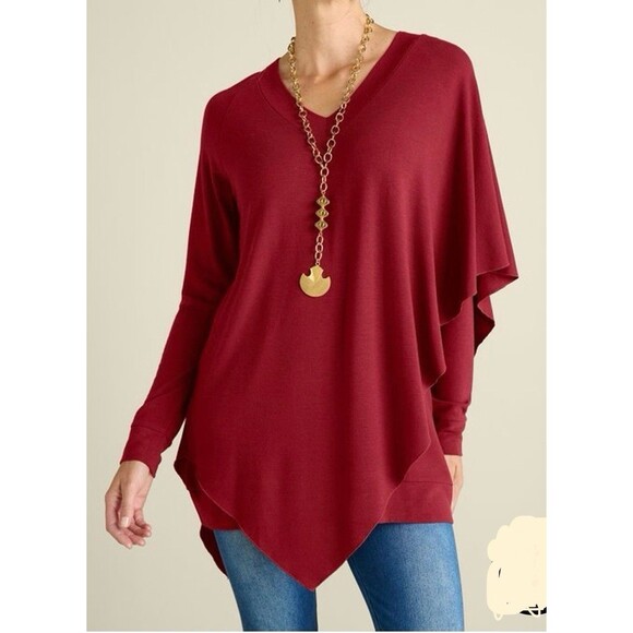 Soft Surroundings Madeline Tunic Sz Medium Moroccan Red Asymmetrical Long Sleeve - Picture 1 of 9